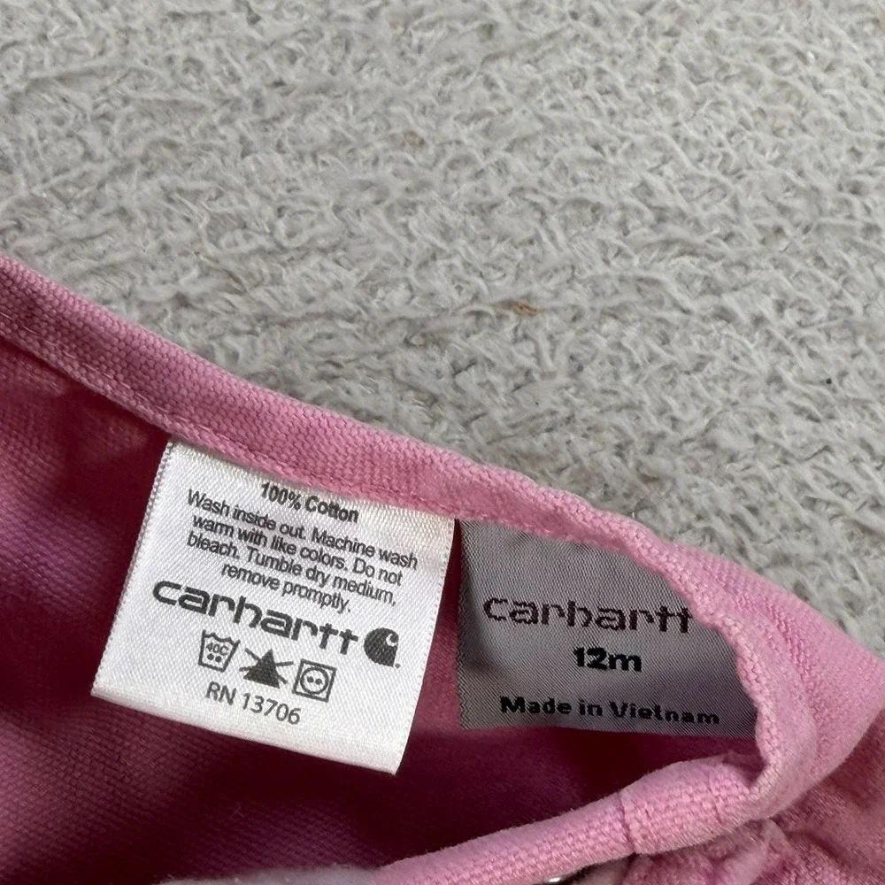 Carhartt Overalls Toddler Girls 12M Pink Heart Buttons Cotton Bibs OX9712
